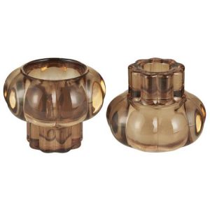 IB Laursen – Ljusstake Vändbar 2,2 cm & Värmeljus Glas Brun/Orange 7cm